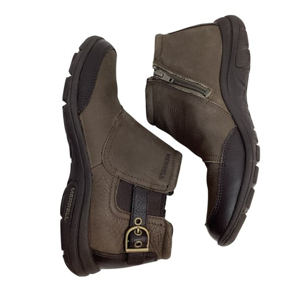 Merrell Dassie Zip Chelsea Womens 7 Leather Ankle Boots Char Brown - Picture 6 of 12